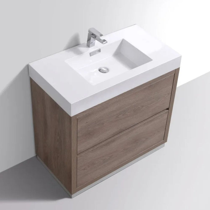 Merk 40" Butternut Wood Modern Bathroom Vanity – Freestanding with Push-Open Drawers