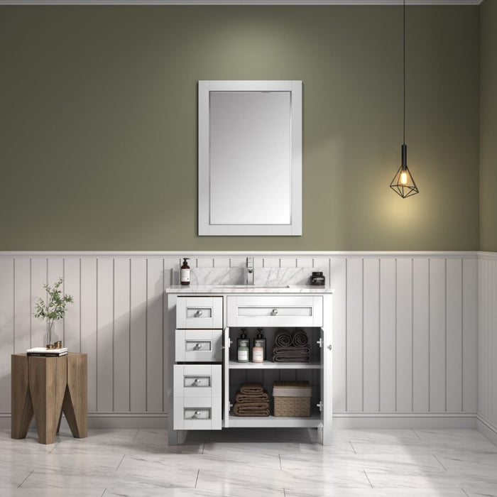 Pocillo 36" Traditional White Bathroom Vanity Cabinet - Carrara Marble Countertop with Ceramic Sink