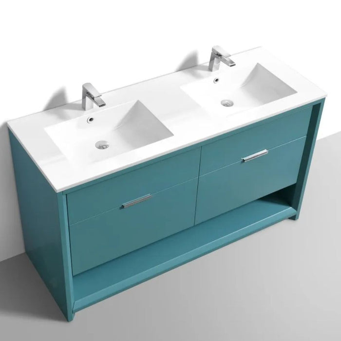 Salim 60" Teal Green MDF Double Sink Bathroom Vanity – Modern Style with Soft-Close Drawers