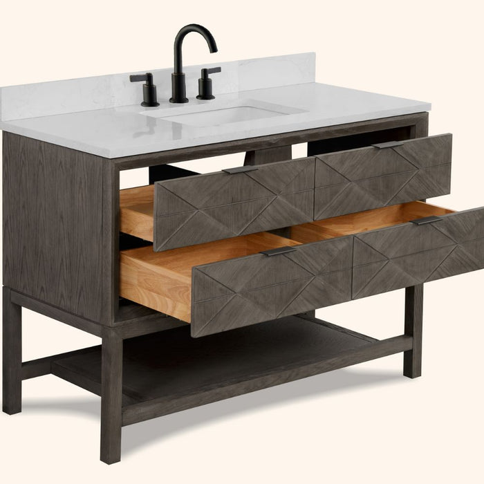 Gradisca 48" Grey Oak Wood Bathroom Vanity Cabinet with Artificial Stone Top – Pre-Drilled Faucet Holes