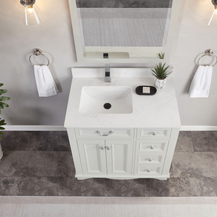 Selby 36" Silver Strand Bathroom Vanity - Solid Wood with Artificial Stone Top & Soft Close Drawers