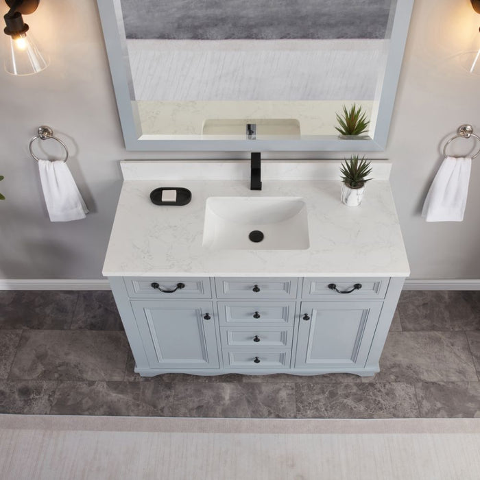 Tamblin 48" Cadet Solid Wood Single Sink Vanity with Artificial Stone Countertop - Modern Bathroom Storage