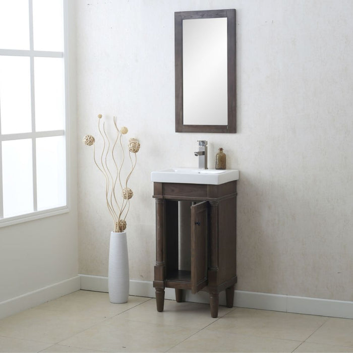 Belvoir 18" Weathered Gray Wood Bathroom Vanity – Space-Saving Design with Integrated White Porcelain Sink