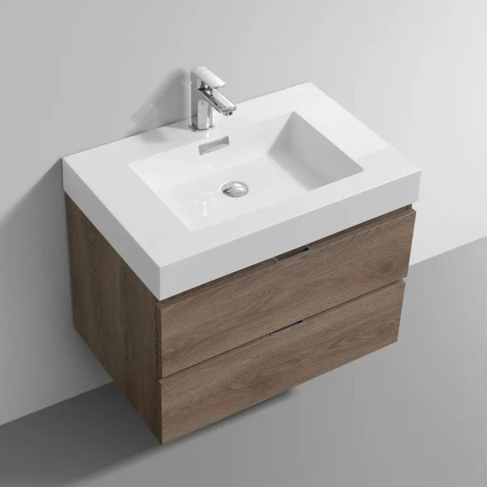 Bliss 30" Butternut Wall Mount Modern Bathroom Vanity