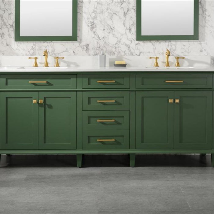 Nouria 80" Vogue Green Double Single Sink Vanity Cabinet With Carrara White Quartz