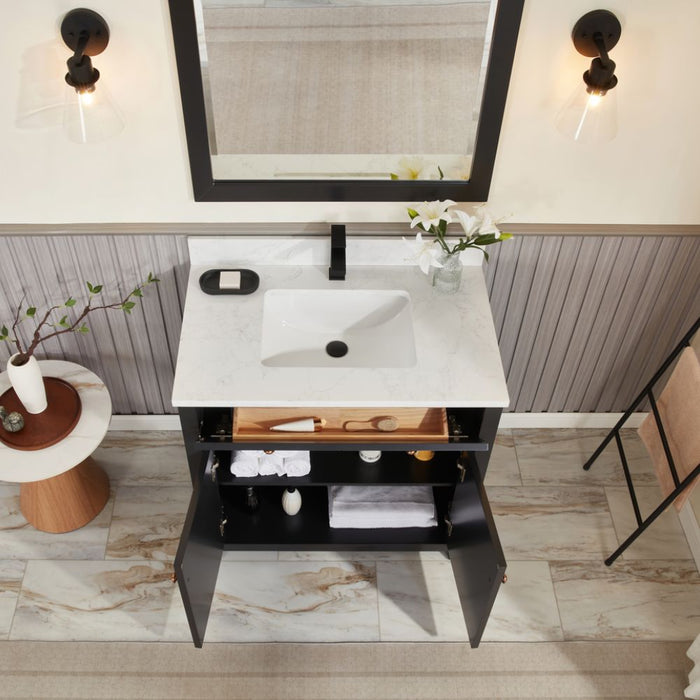 36" Solid Wood Elizabeth Collection Bathroom Vanity Tricorn Black Finish with Artificial Stone Top