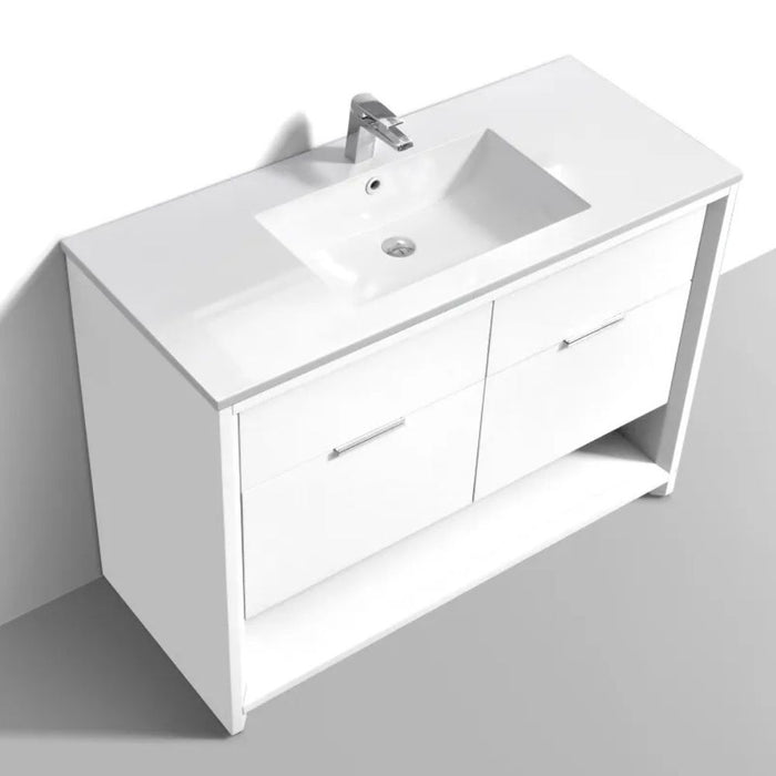 Caius 48" Gloss White Modern Bathroom Vanity - Single Sink with Acrylic Composite Countertop