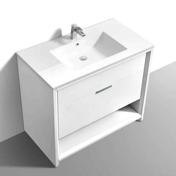 Rayna 36" Gloss White Bathroom Vanity Cabinet – Modern MDF Construction with Drawers
