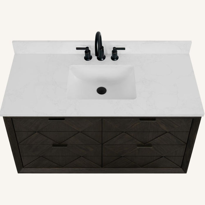 Latina 48" Brown Oak Free-Standing Bathroom Vanity – Single Sink with White Artificial Stone Top and 4 Drawers
