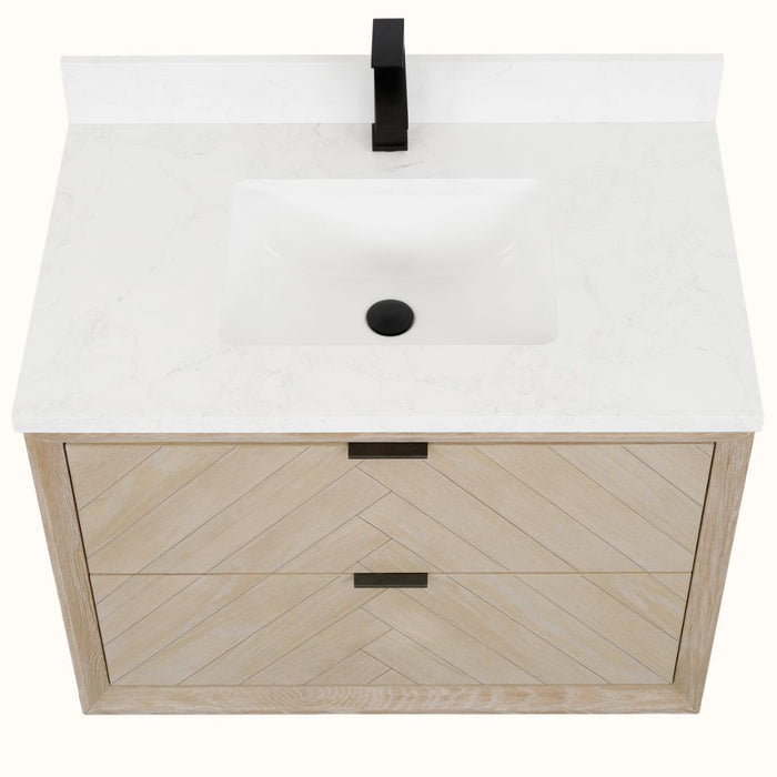 Baltimore 36" Whitewashed Oak Bathroom Vanity – Free-Standing Design with 1" Artificial Stone Top & Dual Drawers