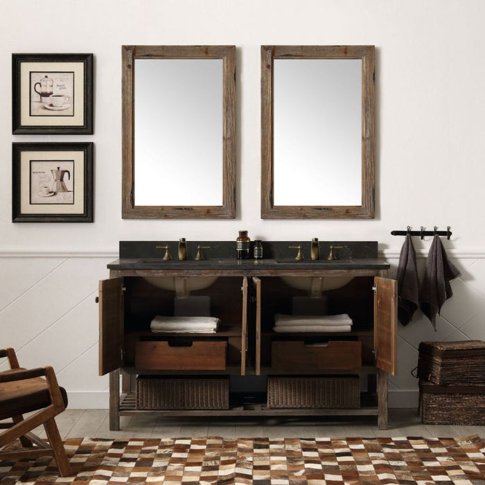 Aurelie 60" Modern Solid Wood Bathroom Vanity - Moon Stone Top, 4 Doors, 2 Drawers, No Faucet