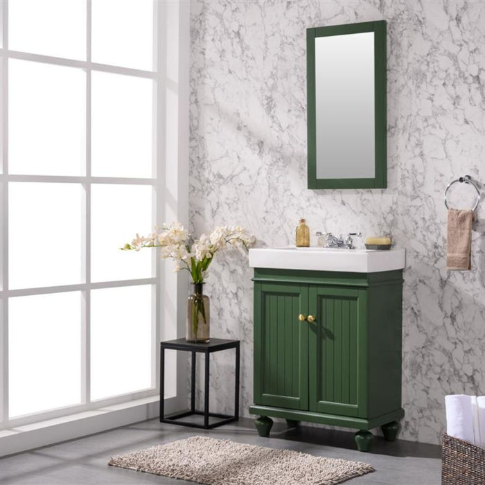 Iola 24" Green Vogue Style Bathroom Vanity Cabinet with White Ceramic Basin and Dual Doors