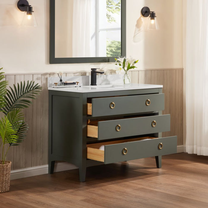 Lavin 42" Single Sink Vanity in Pewter Green – Freestanding Wood Cabinet with Stone Top