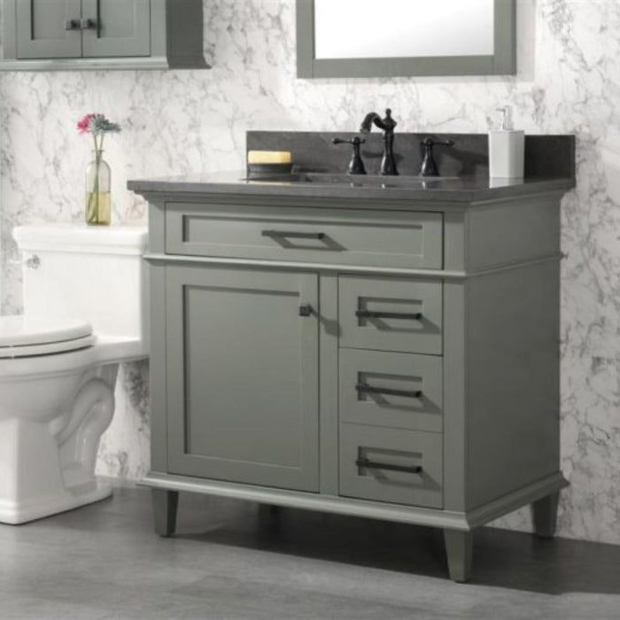 Cato 36" Blue Limestone Top Bathroom Vanity Cabinet - Pewter Green with Drawers & Ceramic Sink