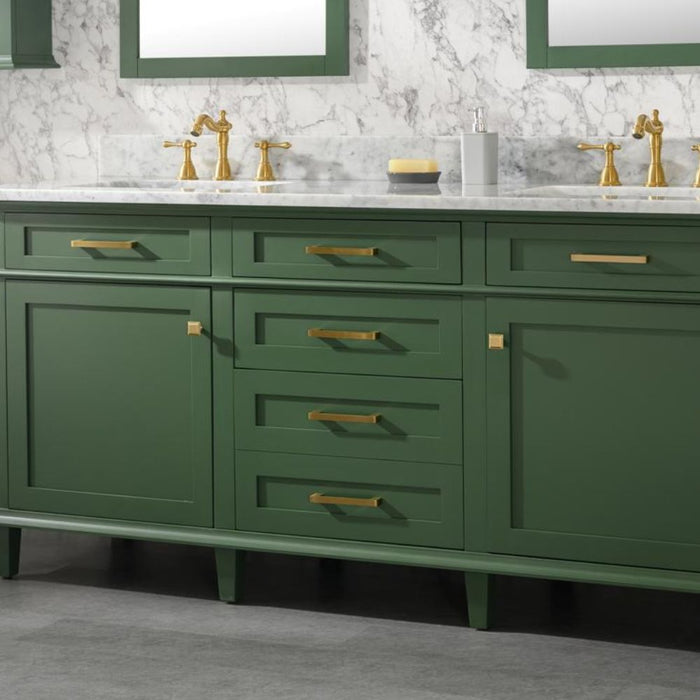 Joelle 72" Vogue Green Double Bathroom Vanity – Carrara White Top, Modern Look