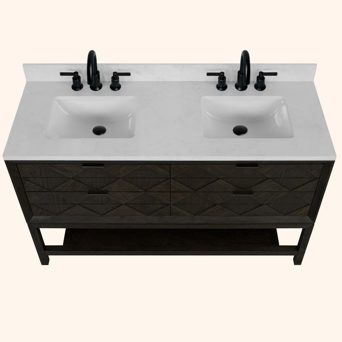 Aden 60" Brown Oak Wood Vanity with White Stone Top - Undermount Basin & Legs