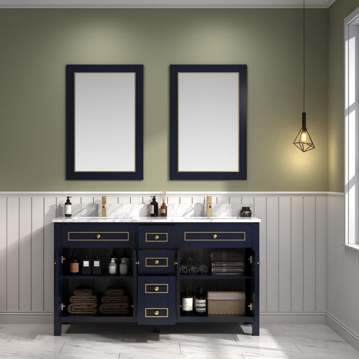 Fella 60" Blue Painted Bathroom Vanity Cabinet with Carrara Marble Top & 4 Soft Close Doors