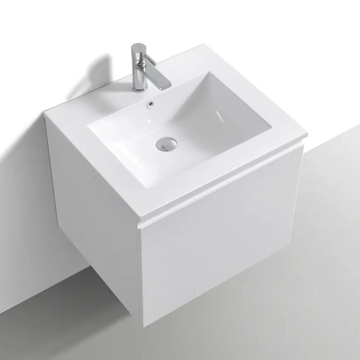 Karsen 24" Gloss White Acrylic Contemporary Bathroom Vanity – Wall Mount Floating Style with Overflow Sink