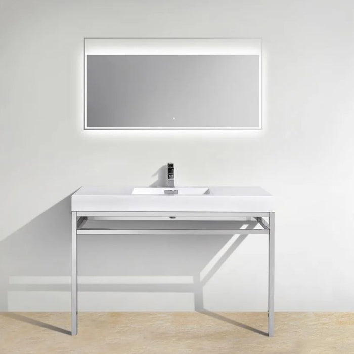 Reika 48" Chrome Console Vanity Stainless Steel White Sink – Compact Powder Room Vanity with Integrated Basin