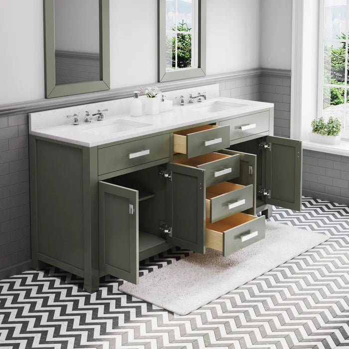 72-Inch Marina Double Sink Glacial Green Bathroom Vanity with Carrara Marble Top