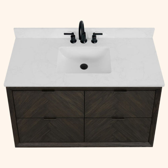 Davina 48" Brown Oak Single Vanity – Freestanding Design with White Artificial Stone & Rectangle Basin