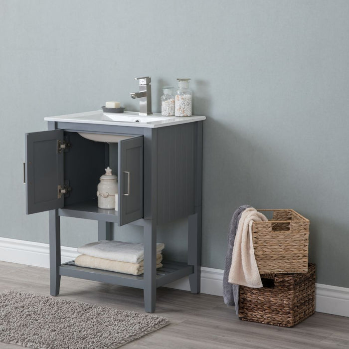 Alucard 24" Gray Wood Bathroom Vanity – Modern Style with White Ceramic Top & Sink