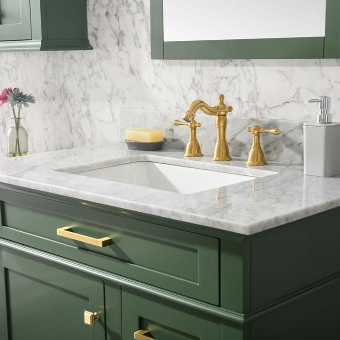 Caribou 36" Green Carrara Marble Bathroom Vanity Cabinet with Ceramic Sink & Storage