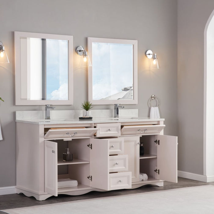 Iria 72" White Solid Wood Double Sink Vanity with Artificial Stone Top