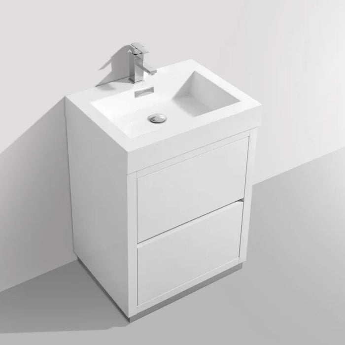 Barclay 24" High Gloss White MDF Bathroom Vanity - Contemporary Free Standing with European Hardware