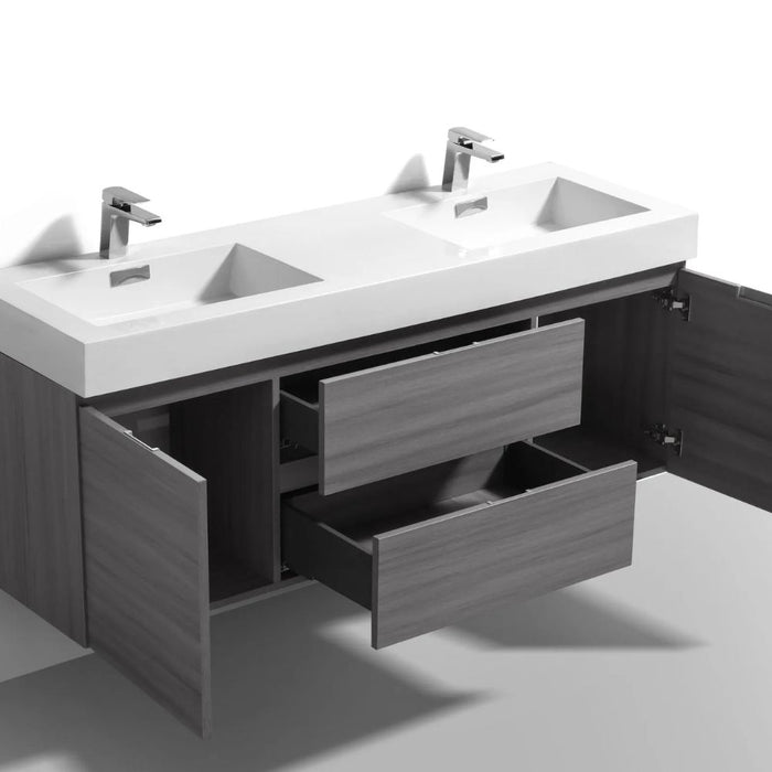 Vulcan 60" Double Sink Vulcan Ash Grey Modern Wall Mount Bathroom Vanity – Reinforced Acrylic Top