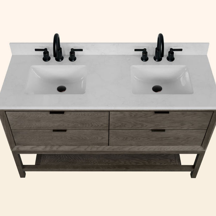 Pascha 60" Grey Oak Finish Bathroom Vanity – Undermount Sink with 1" Thick Stone Top