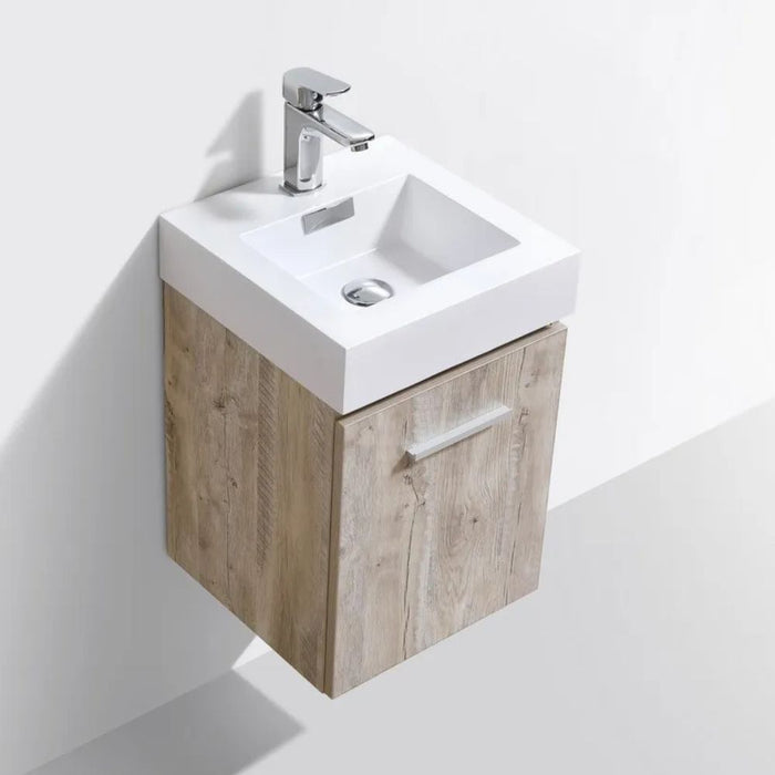 Joey 16" Nature Wood Compact Wall Mount Bathroom Vanity – Modern Design with Integrated Acrylic Sink