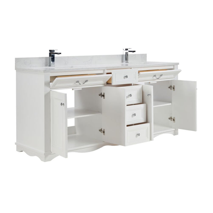 Eliane 72" Classic White Solid Wood Double Sink Bathroom Vanity with 1" Artificial Stone Top & Soft Close Drawers