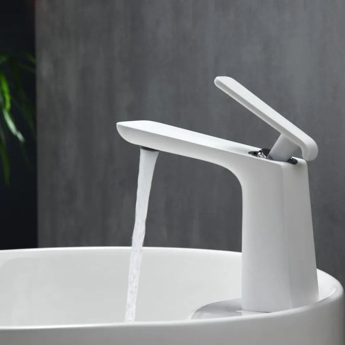 Adatto Chrome White Single Lever Sink Faucet – Solid Brass Construction Anti-Tarnish