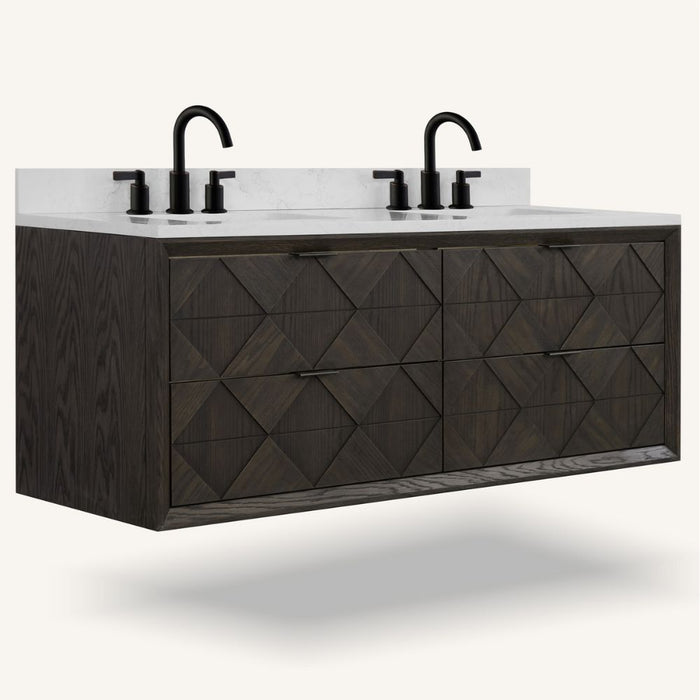 Honore 60" Brown Oak White Stone Bathroom Vanity – Premium 4-Drawer with 1" Thick Countertop