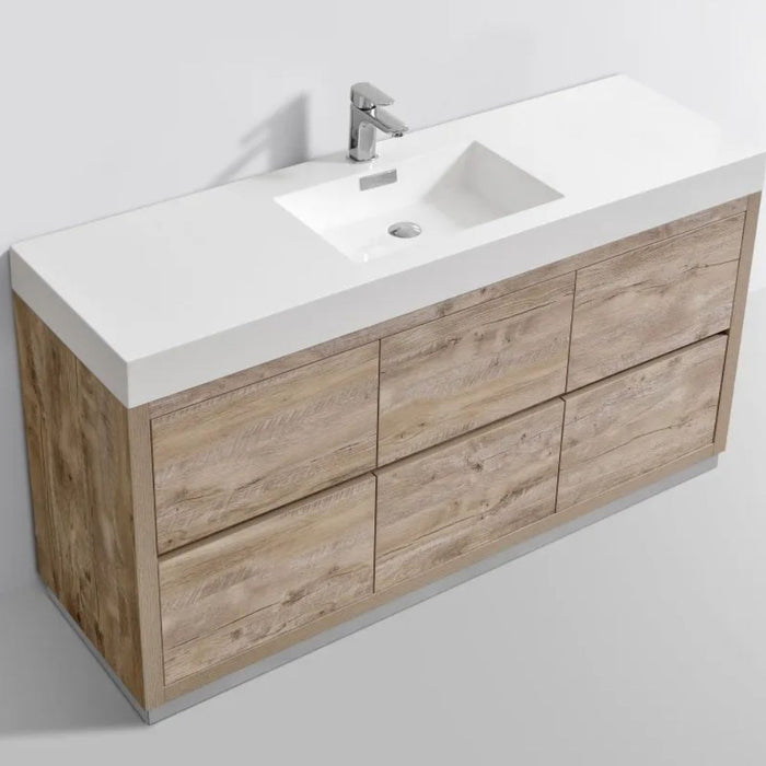 Niah 60" Nature Wood Modern Free Standing Bathroom Vanity – Single Sink with Push-Open Storage