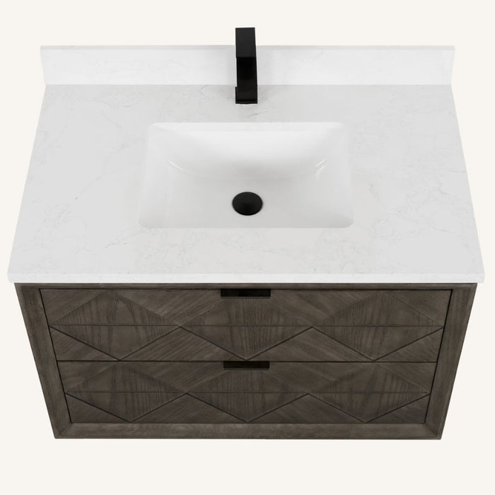 Yasemeen 36" Grey Oak Finish Bathroom Vanity – 2 Drawer Cabinet with 1" Artificial Stone Top