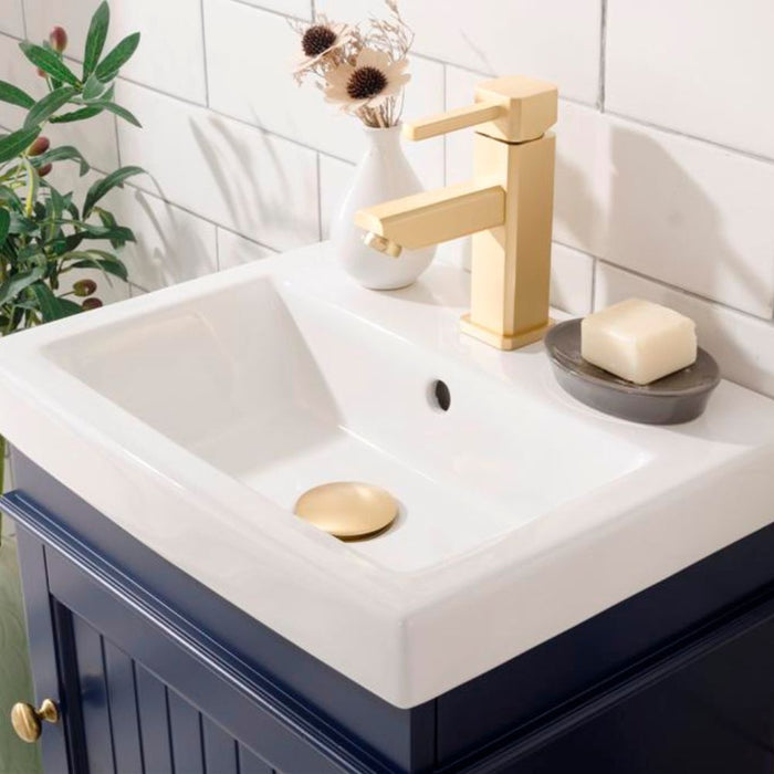 Ambrosia Blue 18" Bathroom Vanity Cabinet with White Ceramic Top – Contemporary Single Faucet Ready