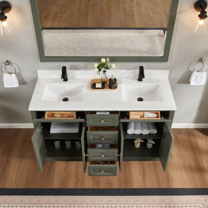 Payton 60" Solid Wood Pewter Green Single Sink Bathroom Vanity with Artificial Stone Top