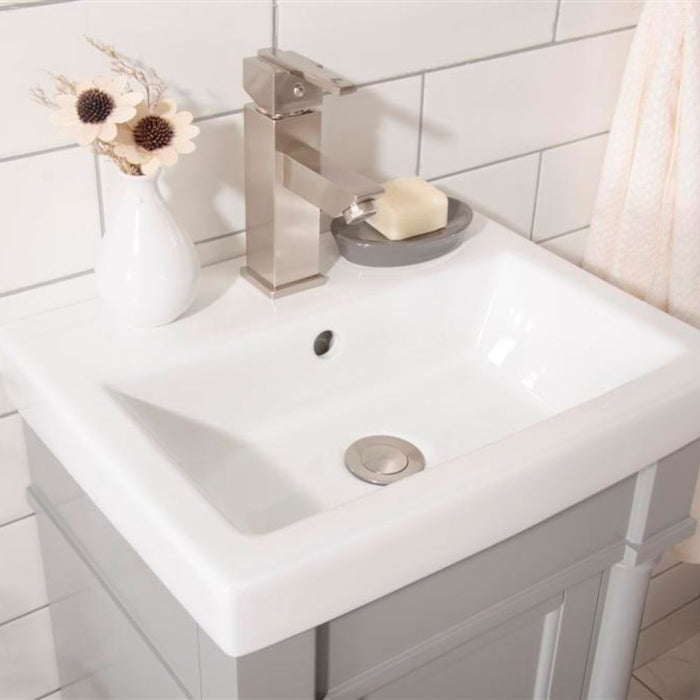 Ardent 18" Gray Bathroom Vanity with White Ceramic Sink Top - Compact Single Door Cabinet