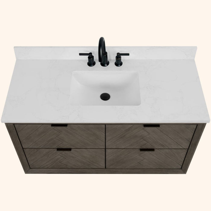 Cosmo Classic 48" Grey Oak Free-Standing Bathroom Vanity – Modern 4-Drawer with White Artificial Stone Top