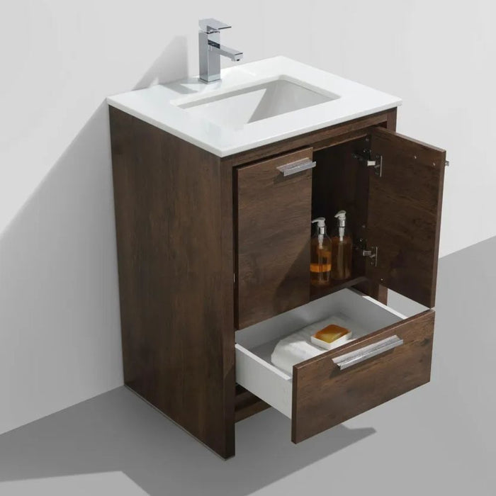 Dolce 24? Rose Wood Modern Bathroom Vanity with White Quartz Counter-Top