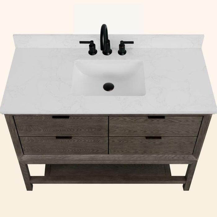 Yashiya 48" Grey Oak Vanity with Legs – White Artificial Stone Top & Pre-Drilled Faucet Holes