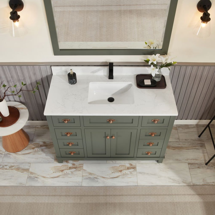 Nikko 48" Pewter Green Solid Wood Sink Vanity with Artificial Stone Countertop