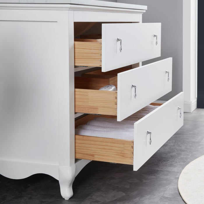 Warwick 42" White Bathroom Vanity - Solid Wood Construction with 1" Artificial Stone Top & 3 Dovetail Drawers