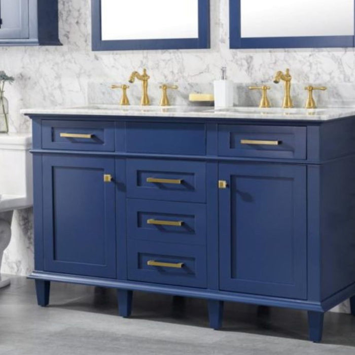Herzen 54" Blue Wood Double Sink Vanity – Carrara Top & Soft Close Drawers