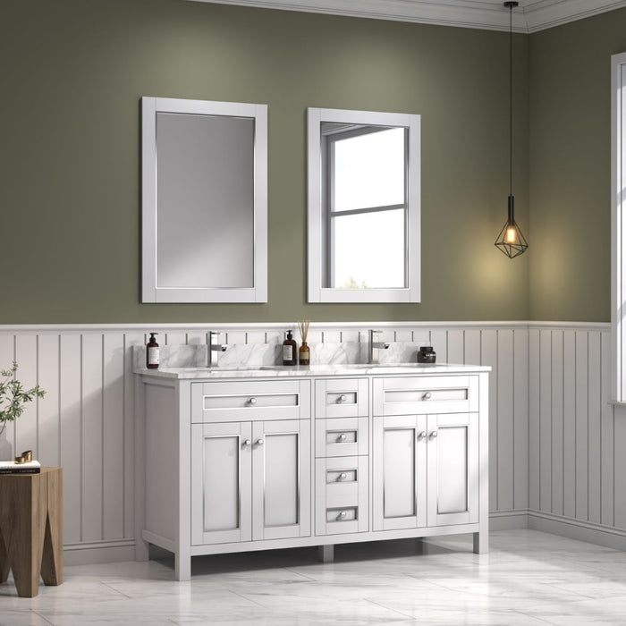 Legende 60" Modern White Bathroom Vanity - Carrara White Top, Chrome Hardware, 3-Drawer Storage
