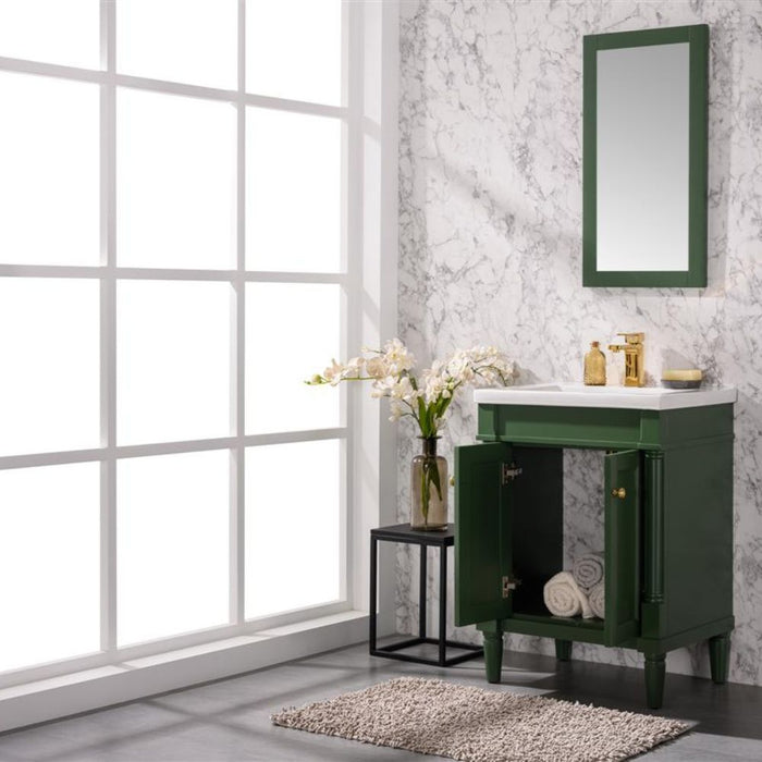 Ashban 24" Pewter Green PVC Bathroom Vanity – Single Sink Ceramic Top with Pre-Drilled Faucet Ready