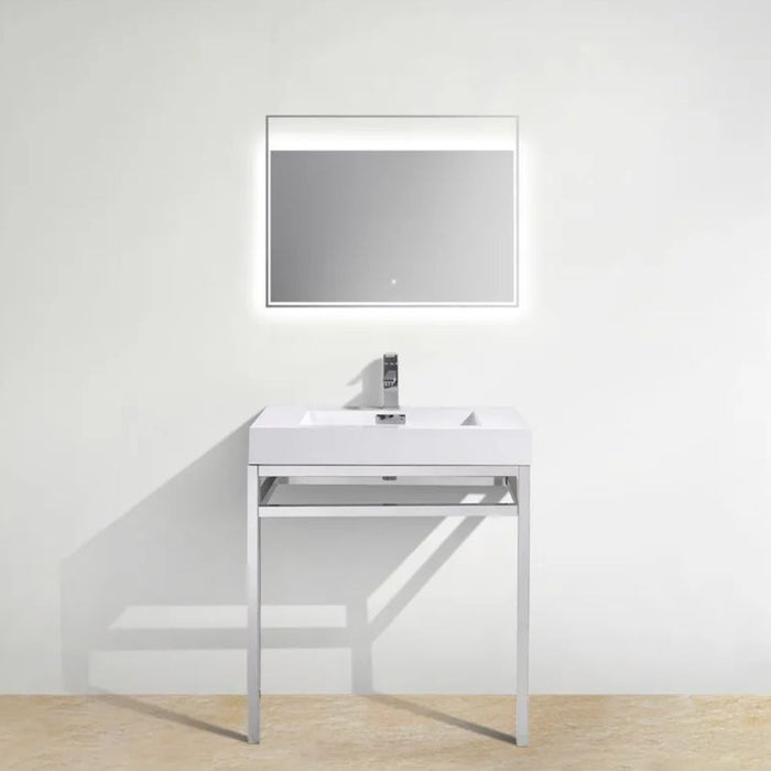 Victorian 30" Chrome Console Bathroom Vanity – Stainless Steel Frame with Integrated Acrylic Sink