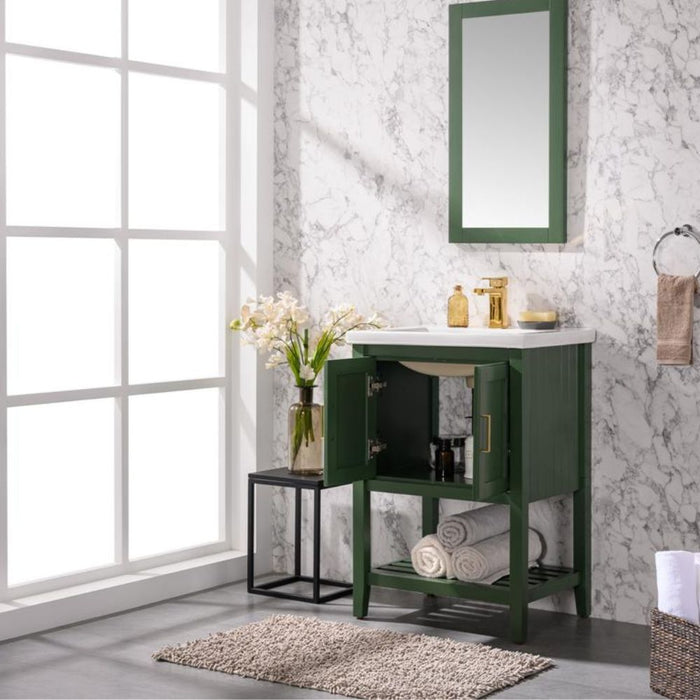 Cheyenne 24" Green Bathroom Vanity Set - White Ceramic Top and Sink with Single Faucet Hole